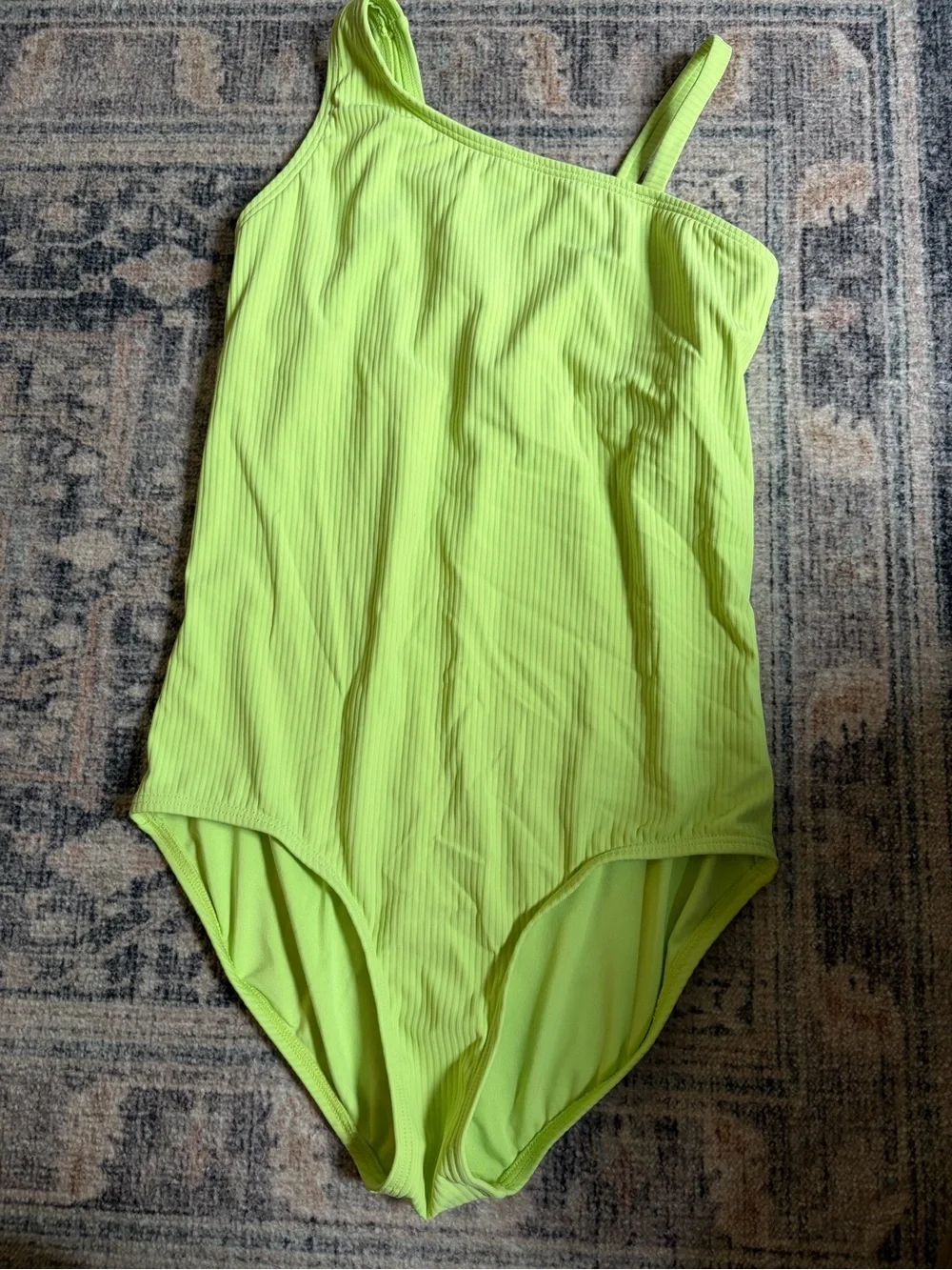 Athleta Neon Yellow One-Shoulder Ribbed Kids Swimsuit